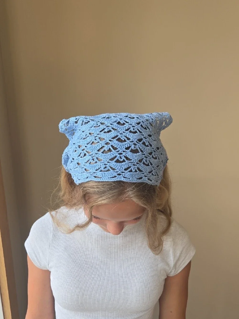 HANDMADE Light Blue Crochet Headscarf - Women's Accessory